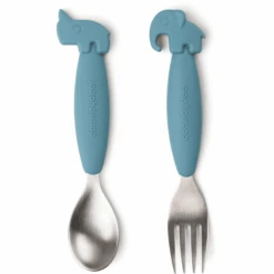 Done By Deer ™ Easy-grip Lepel En Vork Set, Herten Friends Blauw